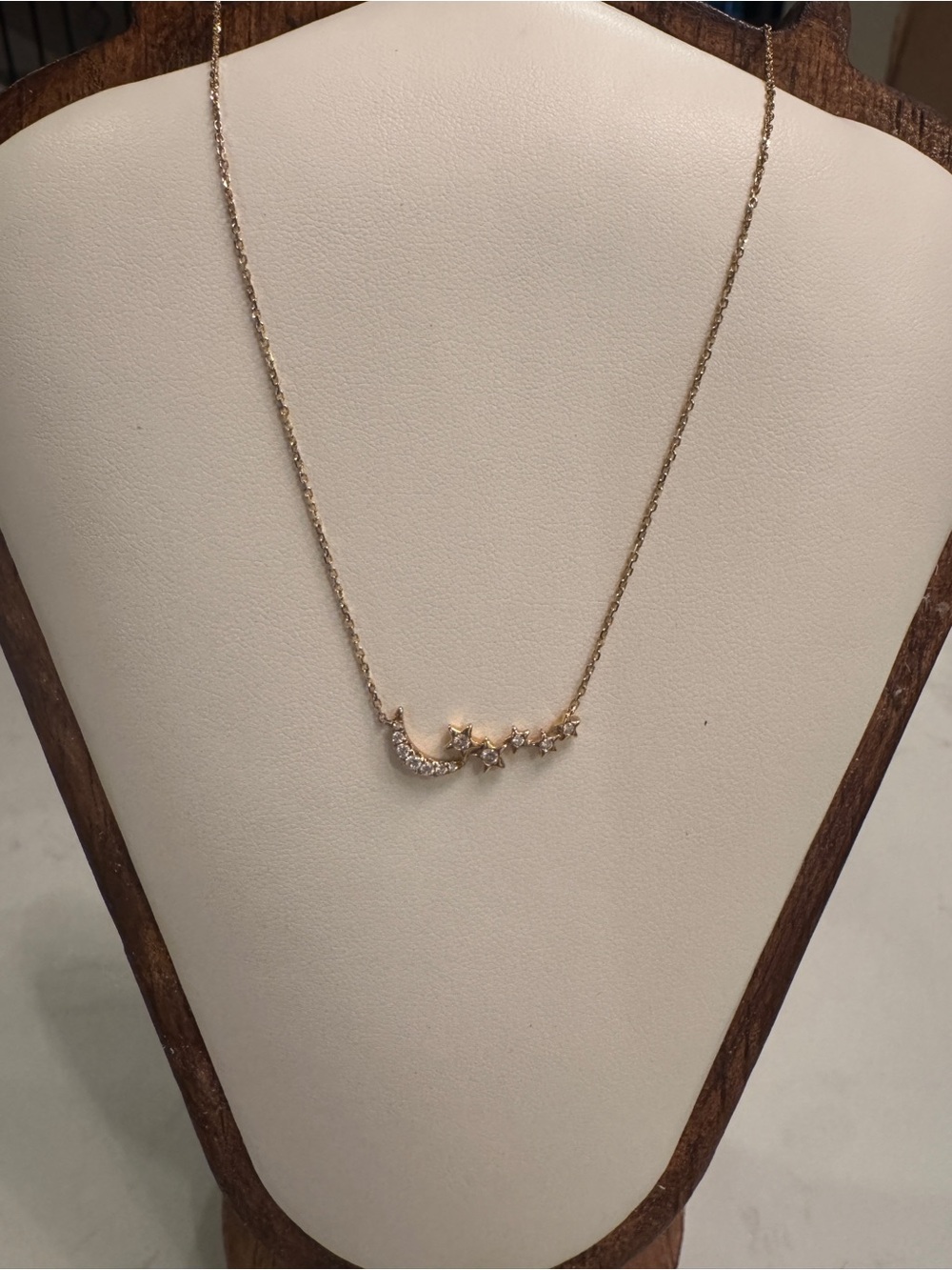 BEN BRIDGE 14K GOLD DIAMOND CRESCENT MOON & STARS NECKLACE